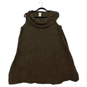 Match Point USA Linen Olive Green Sleeveless Cowl Neck A-Line Tunic